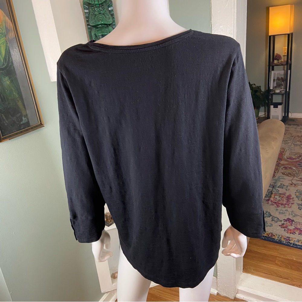 Chico's Size 3 Cotton Modal Black Long 3/4 Sleeve Top Shirt Blouse - Picture 4 of 8